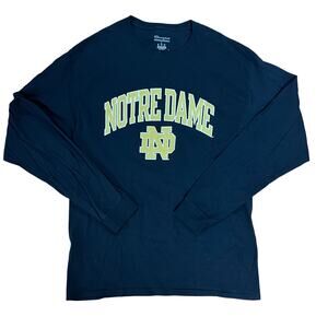 Notre Dame Fighting Irish Long Sleeve T-shirt Champion Navy Crewneck Size Large